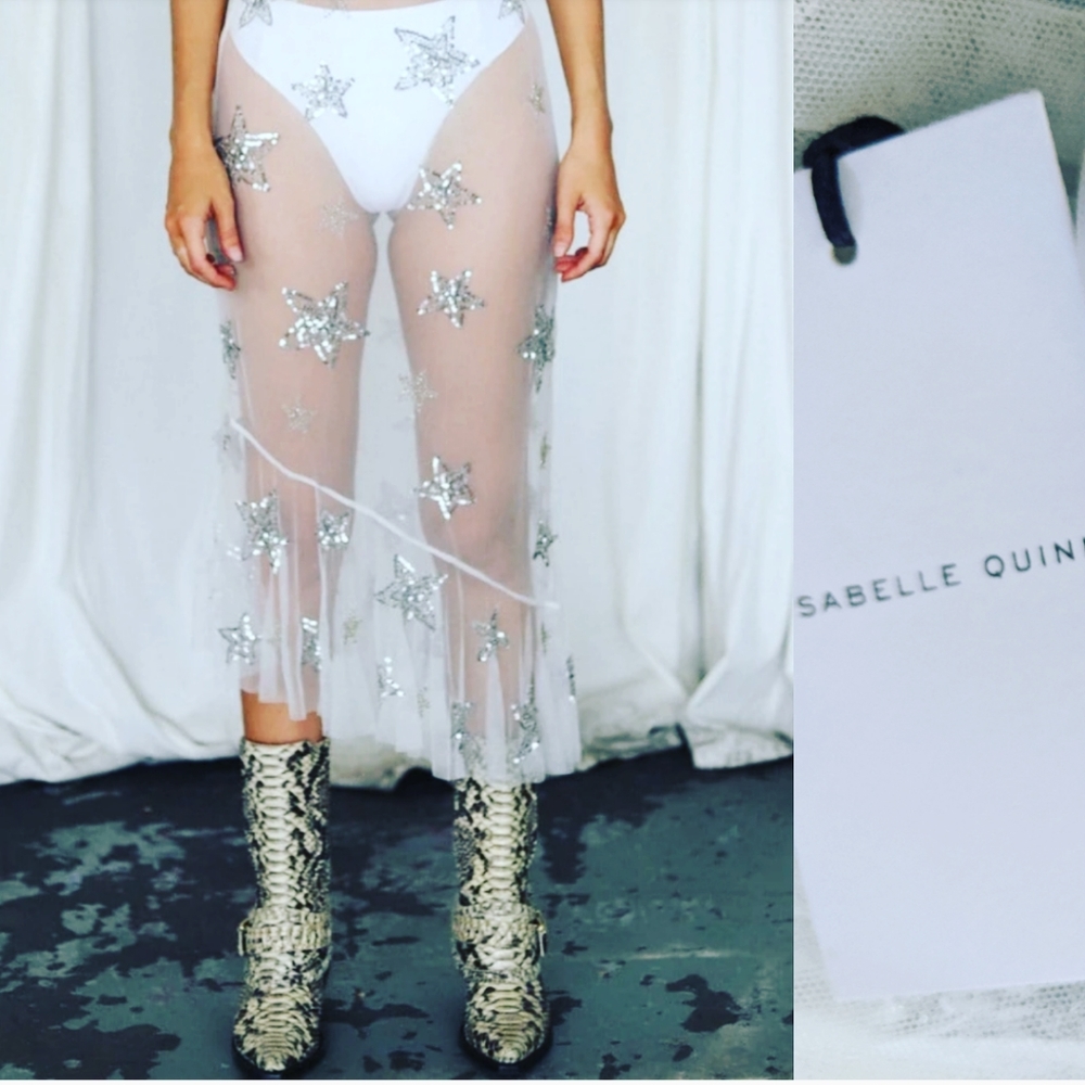 Nwt Isabelle Quinn star mesh sequin white skirt S
